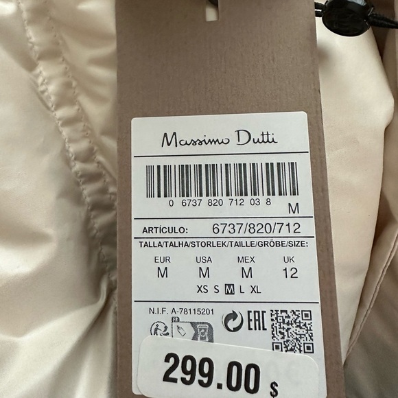 NWT. Massimo Dutti Cream Quilted Puffer Jacket. Size M. - Picture 9 of 14